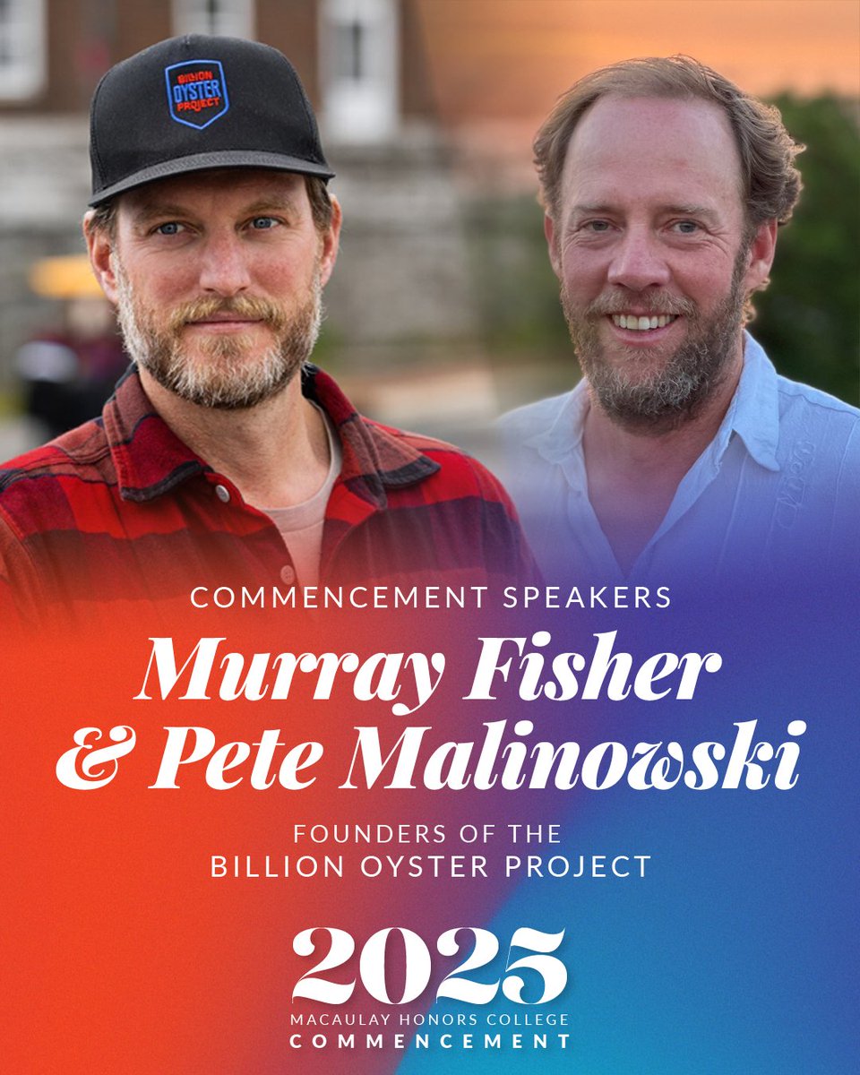 We are pleased to announce that Murray Fisher and Pete Malinowski, co-founders of the Billion Oyster Project, will deliver the 2025 Commencement address. ⭐

Read more: ow.ly/NJQH50VxubJ 🔗