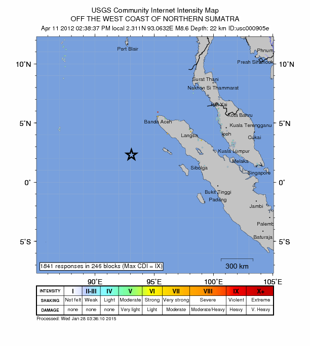 JoseRodRibeiro's tweet photo. 11 April 2012 8:39-10:43 UT
Mw8.6-8.2 #earthquake doublet hit off west coast of Northern Sumatra, causing the death of 10 people. Intraplate EQs, the largest strike-slip ever recorded. Felt as far as Mumbai.
https://t.co/jYiVpVHeUo
https://t.co/l8OtBnUK6i
https://t.co/3Mj1pbhmlv https://t.co/yYlTlDYtbj