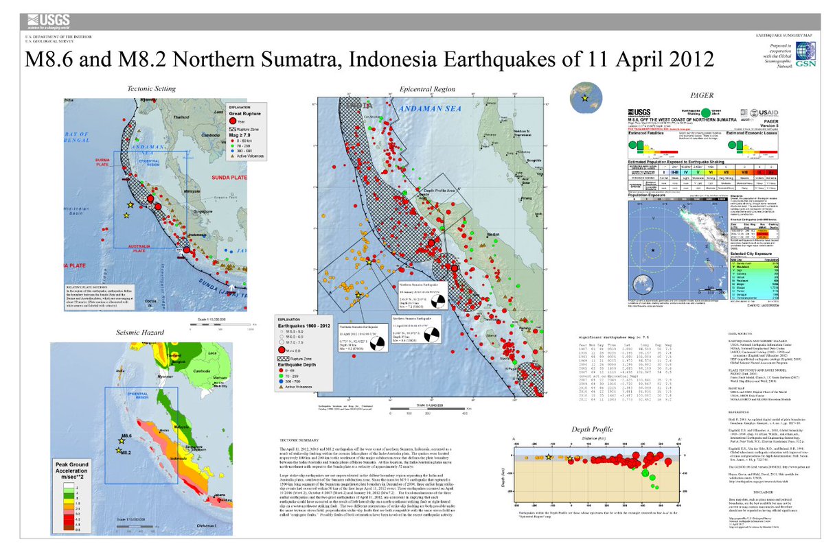 JoseRodRibeiro's tweet photo. 11 April 2012 8:39-10:43 UT
Mw8.6-8.2 #earthquake doublet hit off west coast of Northern Sumatra, causing the death of 10 people. Intraplate EQs, the largest strike-slip ever recorded. Felt as far as Mumbai.
https://t.co/jYiVpVHeUo
https://t.co/l8OtBnUK6i
https://t.co/3Mj1pbhmlv https://t.co/yYlTlDYtbj