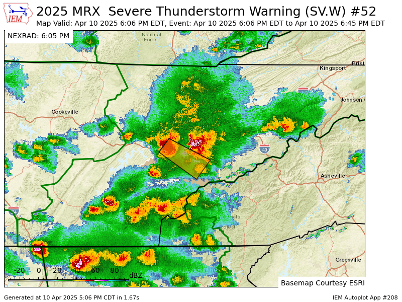 VictoriaCavWx's tweet photo. MRX issues Severe Thunderstorm Warning [wind: <50 MPH (RADAR INDICATED), hail: 1.00 IN (RADAR INDICATED)] for Blount, Knox, Loudon [TN] till 6:45 PM EDT https://t.co/Q96TaV95fj https://t.co/i4cxrXFMsv
