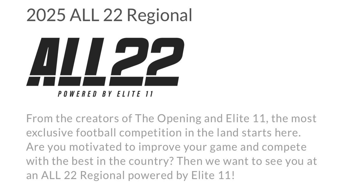 Brady Thorn ‘28 WR/ATH (@brady_thorn) on Twitter photo Excited to attend the All22 regionals powered by <a href="/Elite11/">Elite11</a> in State College, PA!
Let’s work! <a href="/NickDAll22/">Nick DeMaio</a> <a href="/TheOpening/">THE OPENING</a> #All22 #Elite11 
<a href="/CMAnderson247/">Chris Anderson</a> <a href="/rivalskeenan/">Keenan Cummings</a> <a href="/TomLoy247/">Tom Loy</a> <a href="/ChadSimmons_/">ChadSimmons</a> <a href="/adamgorney/">Adam Gorney</a> @RivalsFriedman <a href="/BrandonHuffman/">Brandon Huffman</a> <a href="/Andrew_Ivins/">Andrew Ivins</a> <a href="/CraigHaubert/">Craig Haubert</a> <a href="/TheUCReport/">Billy Tucker</a> Excited to attend the All22 regionals powered by <a href="/Elite11/">Elite11</a> in State College, PA!
Let’s work! <a href="/NickDAll22/">Nick DeMaio</a> <a href="/TheOpening/">THE OPENING</a> #All22 #Elite11 
<a href="/CMAnderson247/">Chris Anderson</a> <a href="/rivalskeenan/">Keenan Cummings</a> <a href="/TomLoy247/">Tom Loy</a> <a href="/ChadSimmons_/">ChadSimmons</a> <a href="/adamgorney/">Adam Gorney</a> @RivalsFriedman <a href="/BrandonHuffman/">Brandon Huffman</a> <a href="/Andrew_Ivins/">Andrew Ivins</a> <a href="/CraigHaubert/">Craig Haubert</a> <a href="/TheUCReport/">Billy Tucker</a>