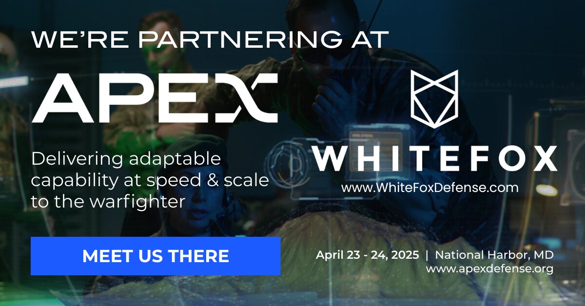 We’re thrilled to partner with APEX at #APEX2025, April 23–25 at the Gaylord National Resort &amp; Convention Center in National Harbor, MD!
Join us as we push the boundaries of innovation and uncrewed airspace security. See you there!
#WhiteFoxDefense #DroneDefense #APEX
