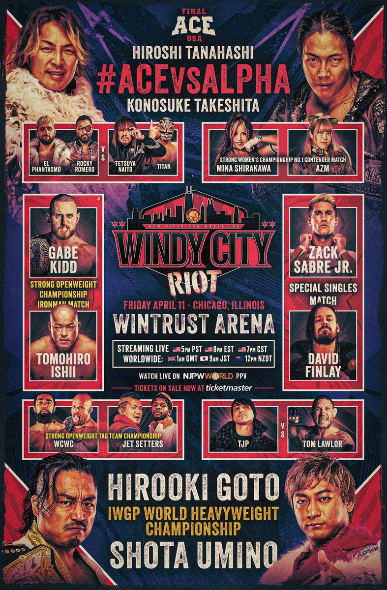 NJPWofAmerica's tweet photo. Windy City Riot is TOMORROW‼️in Chicago at @WintrustArena!

Last tickets - don't get left out: https://t.co/XbSPC7V1q2

PPV available on @njpwworld: https://t.co/IeRMrGck3F

#njpw #njRiot https://t.co/btZOIaK2ln