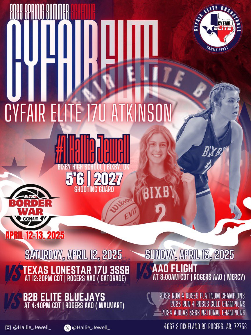 Hallie Jewell (@hallie_jewell_) on Twitter photo SO EXCITED FOR THIS WEEKEND!!! Come watch us play in Rogers, AR‼️<a href="/CFEliteSports/">CyFair Elite Sports</a> <a href="/JoshAtkinson310/">Josh Atkinson</a> @Coach_Mathurin #borderwars SO EXCITED FOR THIS WEEKEND!!! Come watch us play in Rogers, AR‼️<a href="/CFEliteSports/">CyFair Elite Sports</a> <a href="/JoshAtkinson310/">Josh Atkinson</a> @Coach_Mathurin #borderwars