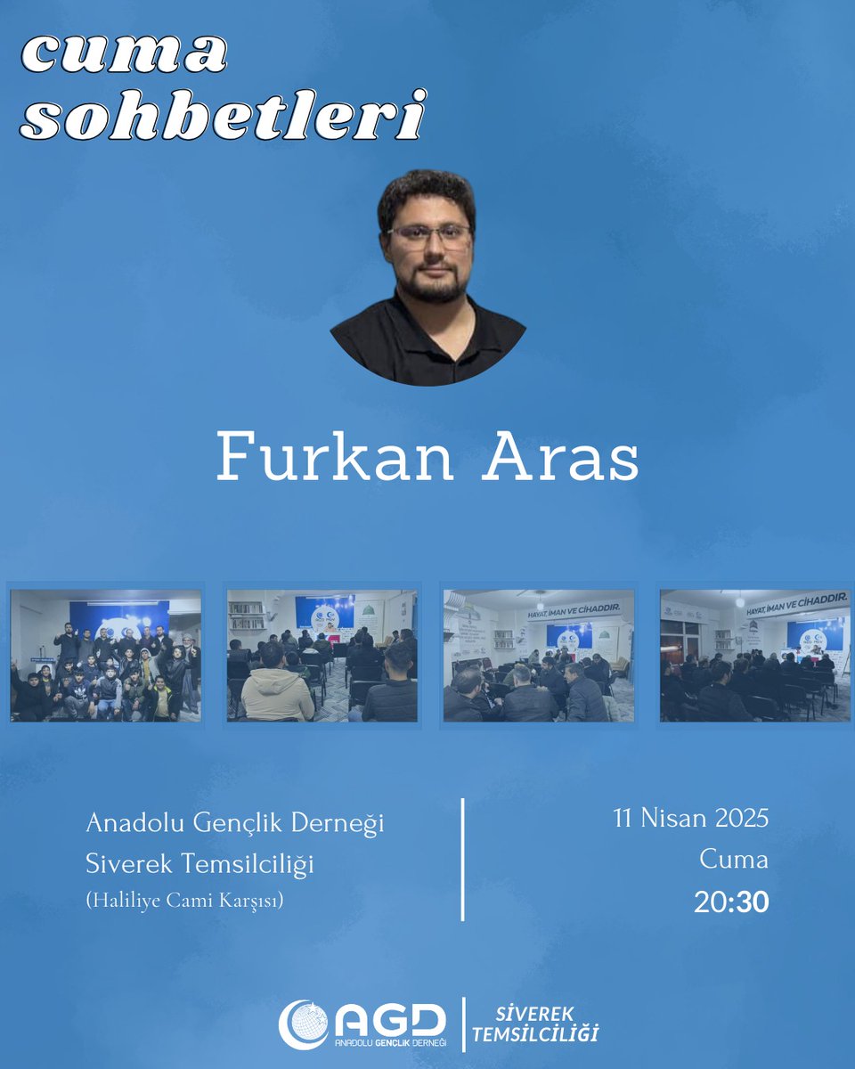 SiverekAgd's tweet image. Cuma sohbetlerimize kaldığımız yerden devam ediyoruz sizleri de aramızda görmek isteriz.
.
@agdorgtr
@agdsanliurfa
.
#agdsiverek #siverekagd #siverek #agd #mgv #milligençlikvakfı #anadolugençlikderneği #sohbet #şuurdersleri #cuma #cumasohbetleri