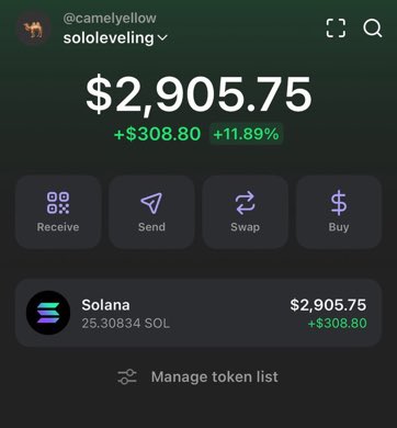 Cryptocuri92072's tweet photo. 1 -> 25 sol in 3 days on the new sololeveling wallet

Trump gave us 90 days to make it. So I want to maximise my profits, risk more with more size, fund and stable my wallets if needed. 

I will giveaway some sol in the next post, so people can start their ports from that. https://t.co/VJOg8f5tfA