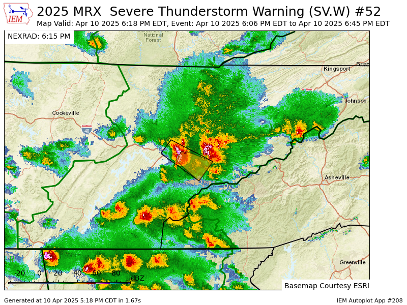 VictoriaCavWx's tweet photo. MRX updates Severe Thunderstorm Warning [wind: <50 MPH (RADAR INDICATED), hail: 1.00 IN (RADAR INDICATED)] (cancels Knox, Loudon [TN], continues Blount [TN]) till 6:45 PM EDT https://t.co/qwbipxHOG2 https://t.co/6gE8ER9v9M