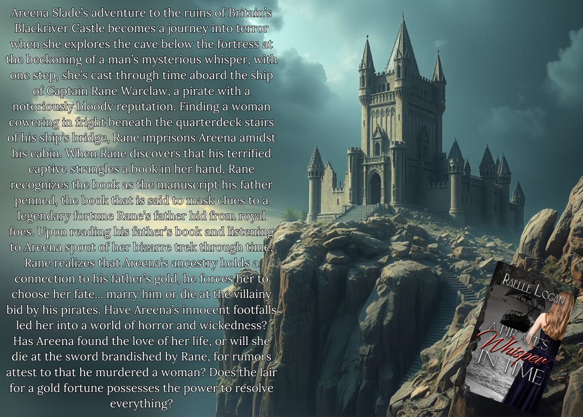 An enchanted adventure to a British castle twirls into a terrifying journey amidst the past.  Is Areena Slade destined for disaster, or will she find love in the arms of a pirate? #historicalromance #books #romance #mustread #booksworthreading #booksbooksbooks