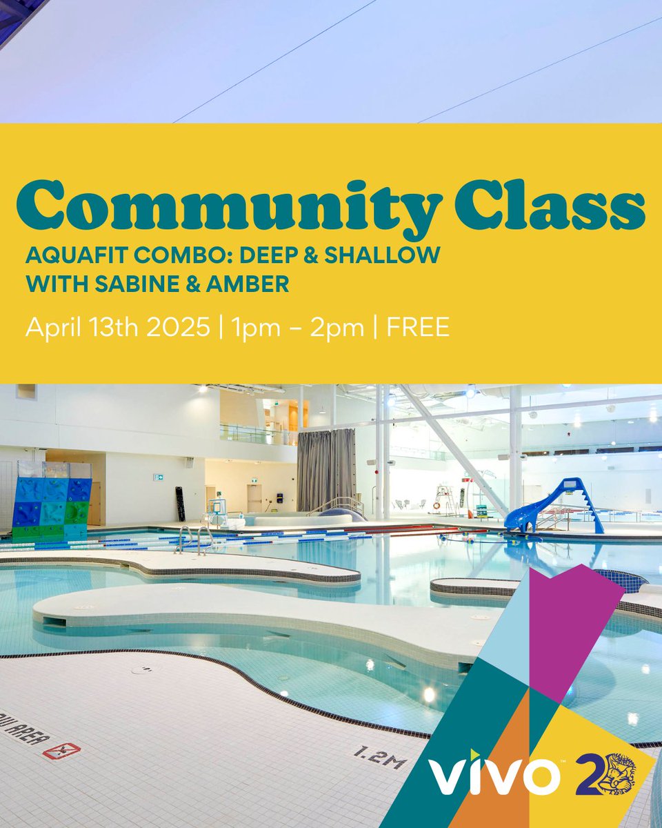 Join us TOMORROW for April's FREE Community Class: Aquafit!
When: April 13th from 1pm - 2pm
📷Where: Vivo's Leisure Pool
📷With: Sabine &amp; Amber
📷How: FREE - See you tomorrow!
#vivoyourlife #yycwellness #yycfreefitness #yycfitness #yycaquafit