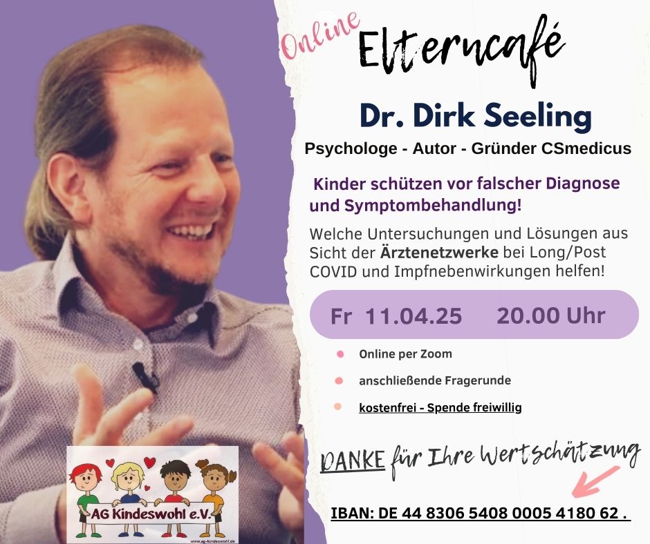 AGKindeswohl's tweet photo. 1) #Kinder schützen vor falscher #Diagnose und Symptombehandlung - Welche #Untersuchungen und #Lösungen aus Sicht der Ärztenetzwerke bei #LongCovid/#PostCOVID und #Impfnebenwirkungen helfen.

Dr. Dirk Seeling zeigt auf, wie wir erkennen, ob die #Kinder nur eine Kinderkrankheit https://t.co/5cNPThXtwe