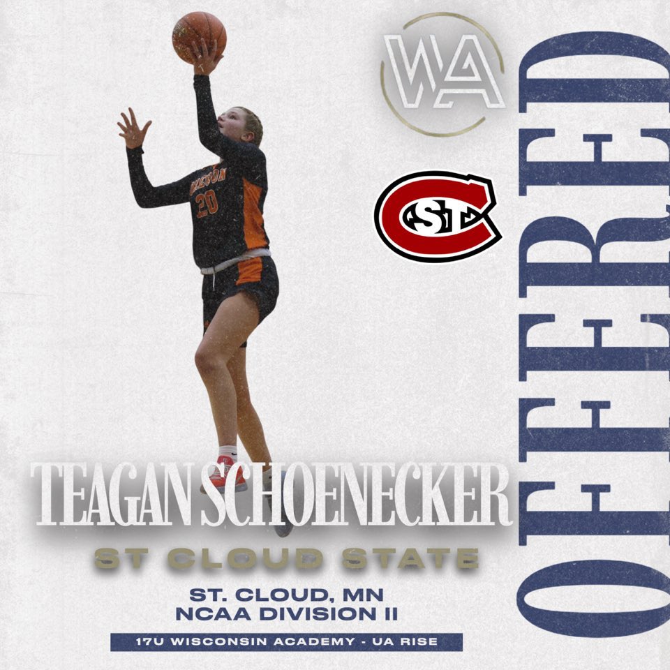 Wisconsin Academy (@wiscoacademy) on Twitter photo Congratulations to 6’0” W Teagan Schoenecker (<a href="/TeaganSchoenec1/">Teagan Schoenecker</a>) for receiving a scholarship offer from St. Cloud State University today after her visit!
Schoenecker had a BIG Junior season for <a href="/OregonGBB/">Oregon Girls Basketball</a> & is set to have a huge Spring/Summer with WA on the <a href="/UARiseGirls/">UA Rise Girls I Basketball</a>!
#WABFam Congratulations to 6’0” W Teagan Schoenecker (<a href="/TeaganSchoenec1/">Teagan Schoenecker</a>) for receiving a scholarship offer from St. Cloud State University today after her visit!
Schoenecker had a BIG Junior season for <a href="/OregonGBB/">Oregon Girls Basketball</a> & is set to have a huge Spring/Summer with WA on the <a href="/UARiseGirls/">UA Rise Girls I Basketball</a>!
#WABFam