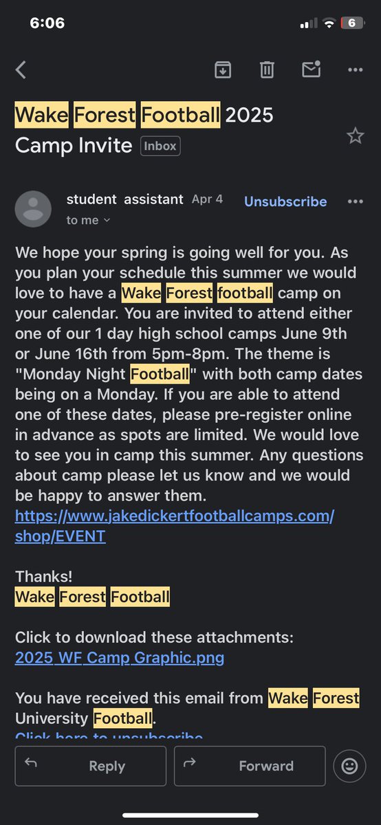 Thanks for the camp invite 🙏🏾<a href="/WakeFB/">Wake Forest Football</a>  !Looking to coming out there!