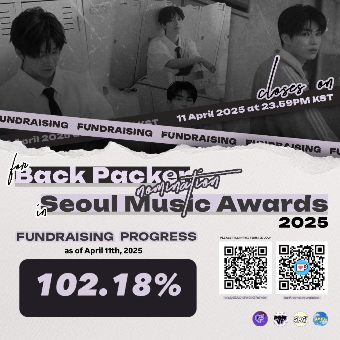 ✨[CLOSED] Fundraising for BACK PACKER Voting Update
Seoul Music Awards - OST Award
with <a href="/SMTGLOBAL02/">SEOK MATTHEW GLOBAL</a> <a href="/SMTVOTINGTEAM/">SEOK MATTHEW VOTING TEAM</a> <a href="/PGW_VT/">PARK GUNWOOK VOTING | Gunwook Bakery</a> 

as of Apr 11th, 2025

Seokryus, Geonppangdans, &amp; ZEROSES! Thank you so much for your huge support for BACK PACKER voting. As of April 11th, we have