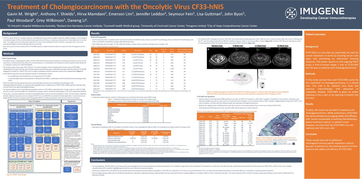 Imugene | Cancer Immunotherapies (@teamimugene) on Twitter photo Imugeneโs Senior Director, Translational Research, Grey Wilkinson, presented our poster ๐๐๐๐๐ก๐๐๐๐ก ๐๐ ๐ถโ๐๐๐๐๐๐๐๐๐๐๐๐๐๐๐๐ ๐ค๐๐กโ ๐กโ๐ ๐๐๐๐๐๐ฆ๐ก๐๐ ๐๐๐๐ข๐ ๐ถ๐น33-โ๐๐ผ๐ yesterday at the 2025 Cholangiocarcinoma Foundation Annual Conference Imugeneโs Senior Director, Translational Research, Grey Wilkinson, presented our poster ๐๐๐๐๐ก๐๐๐๐ก ๐๐ ๐ถโ๐๐๐๐๐๐๐๐๐๐๐๐๐๐๐๐ ๐ค๐๐กโ ๐กโ๐ ๐๐๐๐๐๐ฆ๐ก๐๐ ๐๐๐๐ข๐ ๐ถ๐น33-โ๐๐ผ๐ yesterday at the 2025 Cholangiocarcinoma Foundation Annual Conference
