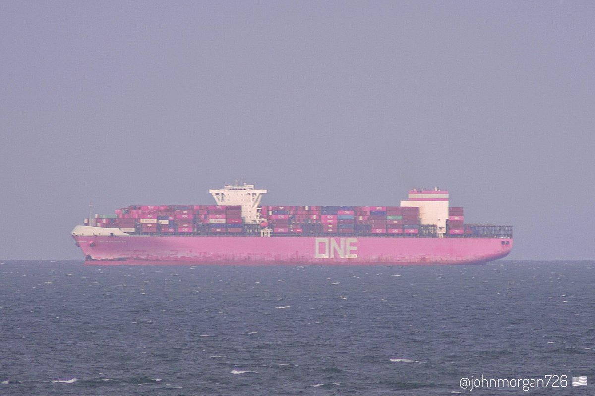johnmorgan726's tweet photo. #FoundONE #MagentaNotPink @OceanNetworkExp 366 meter Millau Bridge-class #ContainerShip the #ONEManchester, IMO:9706748 en route to Norfolk International Terminal (NIT) Virginia @ONENorthAmerica flying the flag of Singapore ๐ธ๐ฌ. #AsONEWeCan #ShipsInPics https://t.co/n5y3nLPmb5