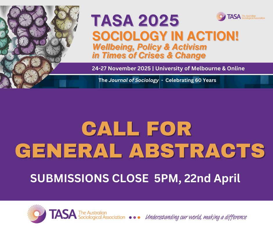 12 Days to go.. #TASA2025 Call for General Abstracts closes 22nd April 2025. Click here to make a submission: tasa.org.au/content.aspx?p…
