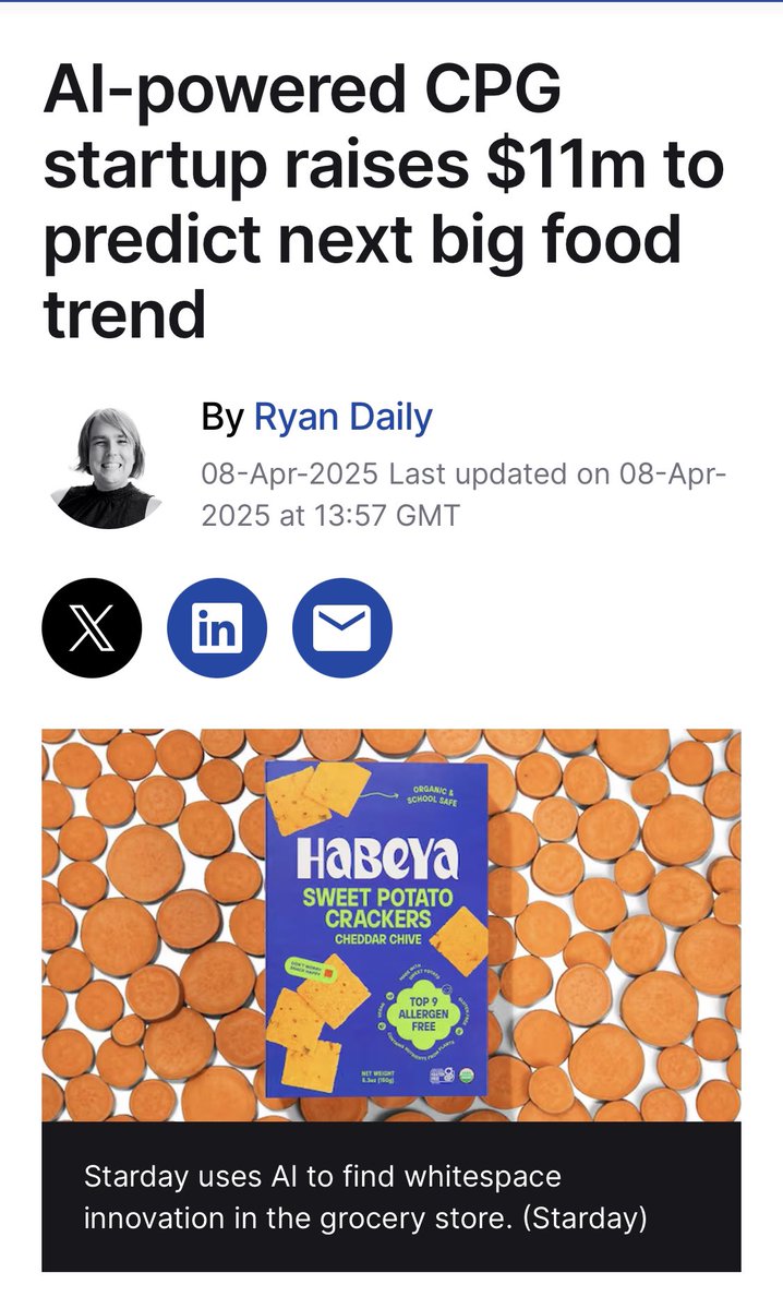 satfatbro's tweet photo. A company that uses AI to fully launch new CPG brands…I would say this is the worst, but it really doesn’t differ much from how most founders are building their food brands today:

1. AI Branding, Packaging, & Website
2. Hire Copacker to Source Ingredients + Make Product
3. Distributor Sells & Ships
4. Pay Someone to Promote

No creativity or character, just a cash burning machine 💵🔥