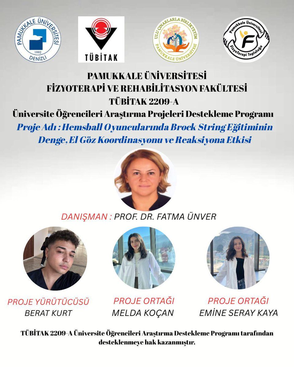 PAÜ Fizyoterapi ve Rehabilitasyon Fakültesinin "TÜBİTAK 2209 A Hemsball Oyuncularında Brock String Eğitiminin Denge, El Göz Koordinasyonu ve Reaksiyona Etkisi" projesi kabul edilmiştir.

#hemsball #denizli #spor <a href="/Hemsball/">Hemsball</a> <a href="/gosbf1/">Türkiye Gelişmekte Olan Spor Branşları Federasyonu</a> <a href="/gencliksporbak/">Gençlik ve Spor Bakanlığı 🇹🇷</a>