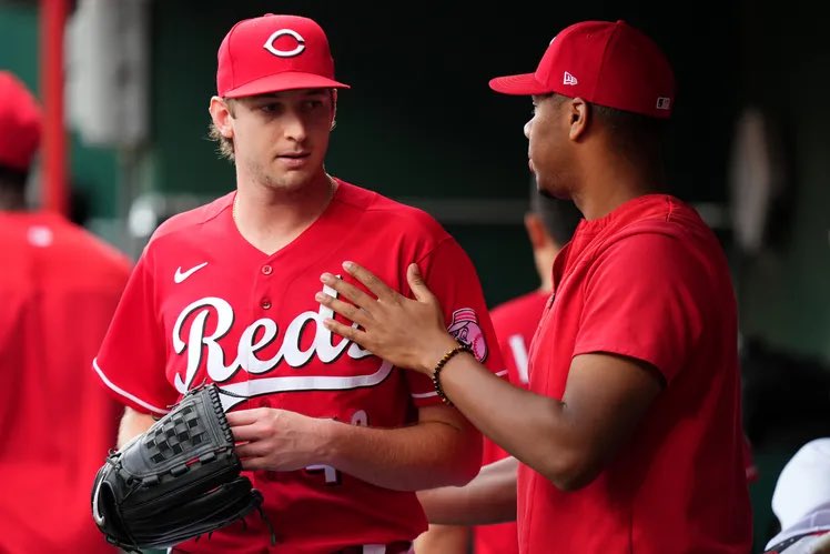 The #Reds Hunter Greene and Nick Lodolo are currently #1 and #2 in MLB in pitching WAR (Greene 1.1, Lodolo 0.9).