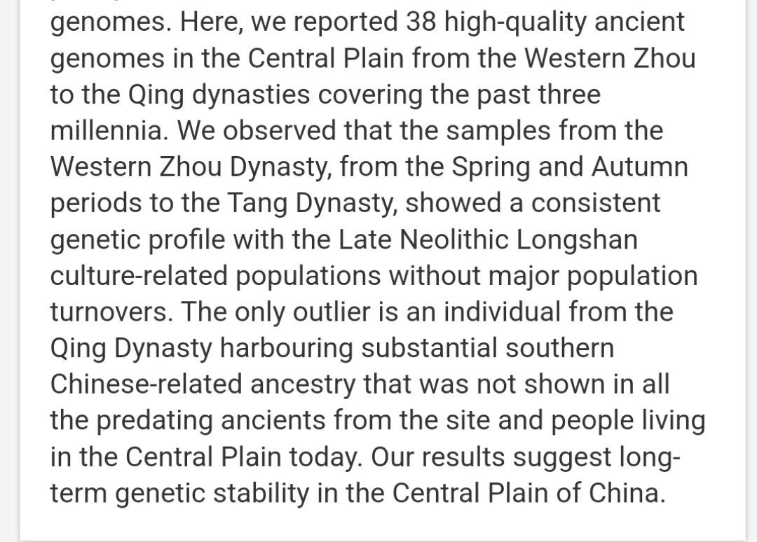 KeithWoodsYT's tweet photo. What nonsense. Just can't be denied that the Chinese have remarkable genetic continuity with ancient populations of the region. People in China's Central Plain are the same people who inhabited it >3,000 years ago.

Amazing you can get 15k likes just lying to rightoids like this. https://t.co/BYo7U32VYS