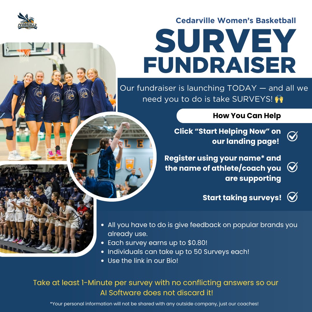 Our fundraiser has launched — and we need your help! 🙌 
All you have to do is give feedback on popular brands you already use. Each survey earns up to $0.80
Click this link: funding.aoclife.org/cedarville-wom…

On our Landing page click "Start Helping Now" and you will be taken to a short