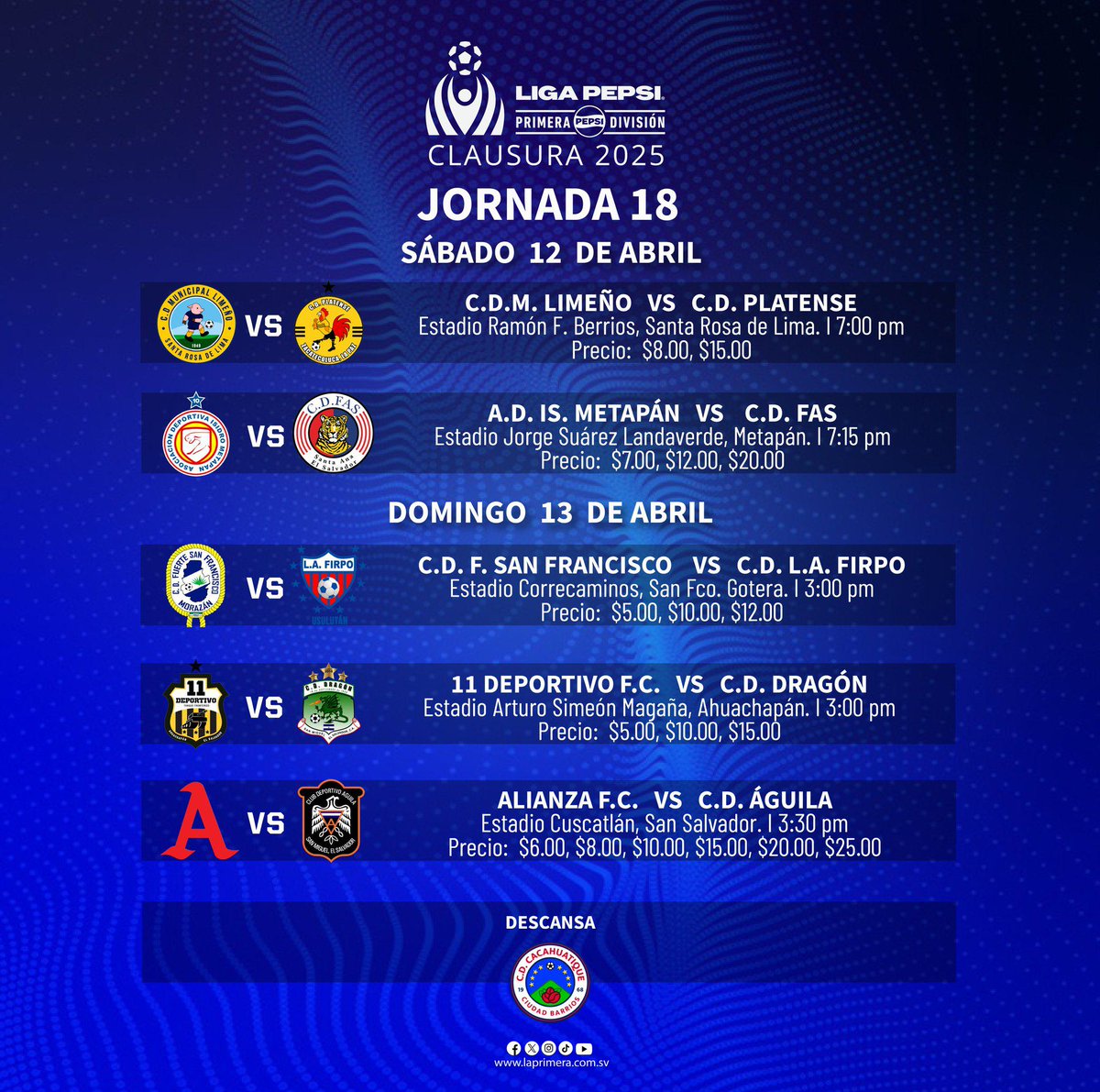 SLVFutbol's tweet photo. #SVLFutbol | Horarios y precios de la jornada 18⏰📆🏟️🎟️ https://t.co/KYHgvKbIIR