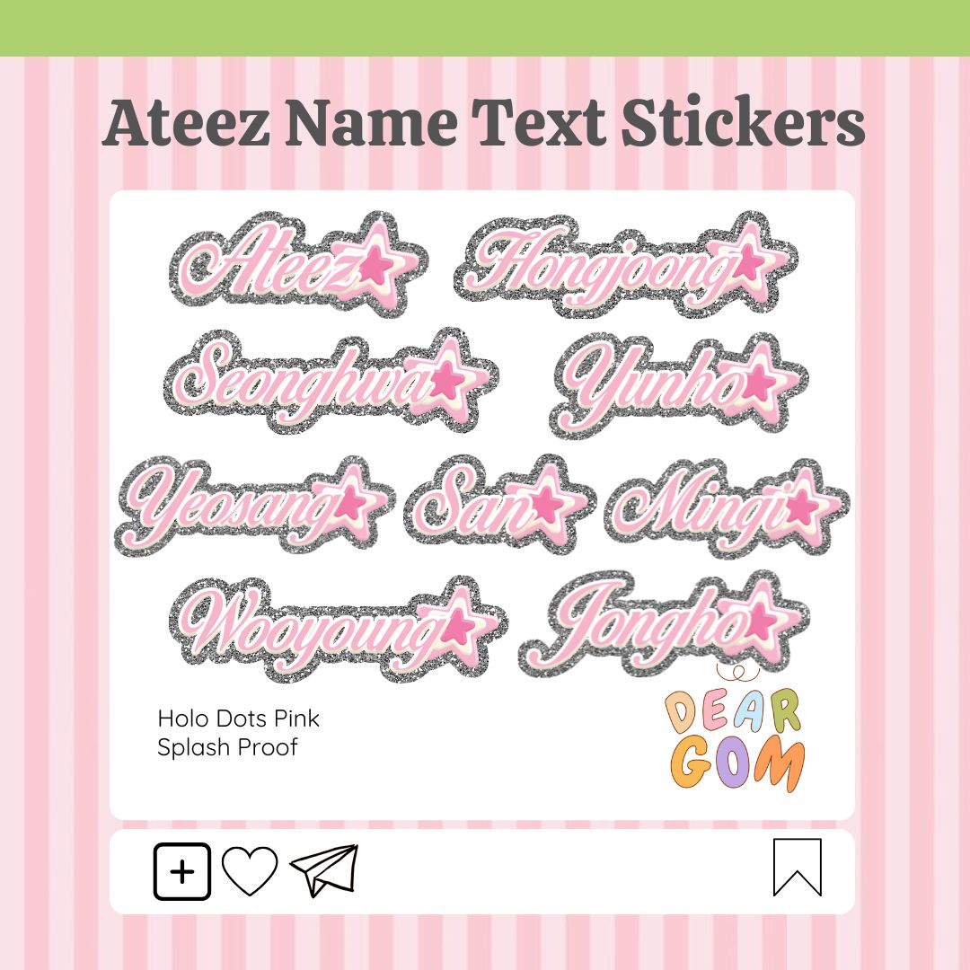 deargomph's tweet photo. [NEW] ateez name holo dots pink ver sticker

only 25 pesos each

wts lfb ateez stickers anik anik hongjoong seonghwa yunho yeosang san mingi wooyoung jongho ph https://t.co/xTKPDE7W4t