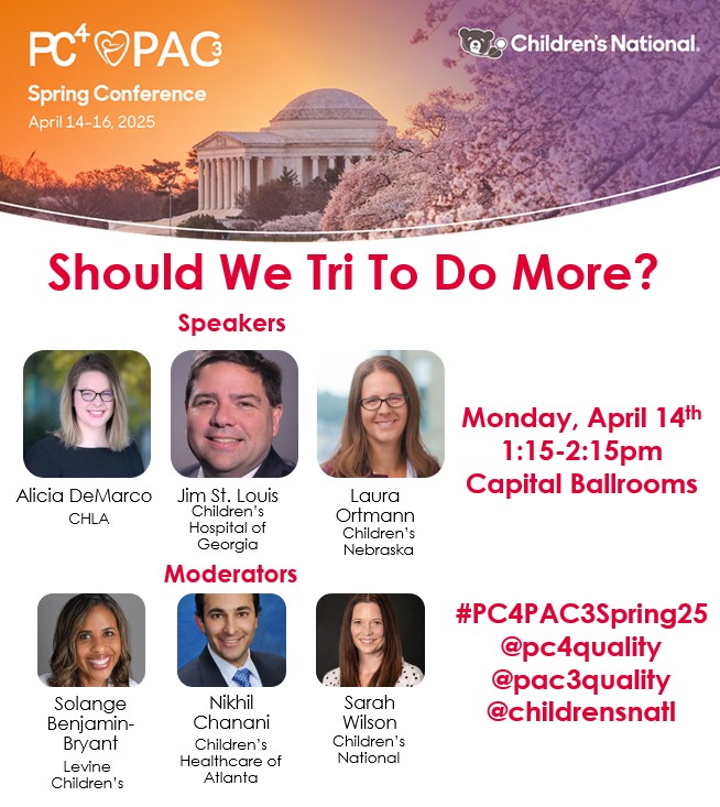 PC4 Pediatric Cardiac Critical Care Consortium (@pc4quality) on Twitter photo Join us for this discussion of "Should We Tri To Do More?" at our #PC4PAC3Spring25 meeting in DC next week! Look forward to seeing you there and discussing this important and challenging patient population.
<a href="/pac3quality/">PAC3quality</a>
<a href="/ChildrensNatl/">Children's National Hospital 🏥</a>
#PedsICU #PedsCICU #PedsCards #CHD Join us for this discussion of "Should We Tri To Do More?" at our #PC4PAC3Spring25 meeting in DC next week! Look forward to seeing you there and discussing this important and challenging patient population.
<a href="/pac3quality/">PAC3quality</a>
<a href="/ChildrensNatl/">Children's National Hospital 🏥</a>
#PedsICU #PedsCICU #PedsCards #CHD