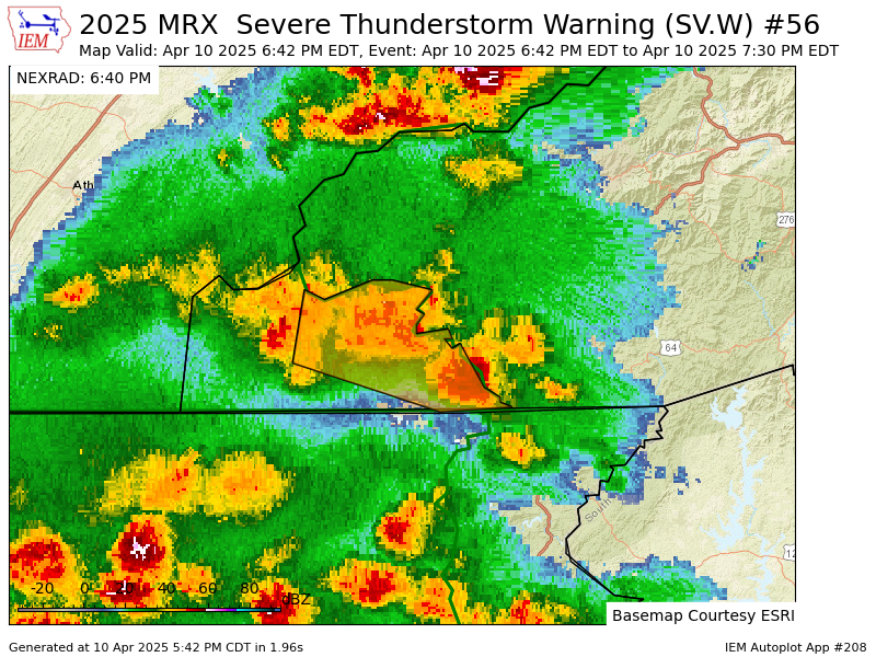 VictoriaCavWx's tweet photo. MRX issues Severe Thunderstorm Warning [wind: <50 MPH (RADAR INDICATED), hail: 1.00 IN (RADAR INDICATED)] for Cherokee, Clay [NC] till 7:30 PM EDT https://t.co/ko5EwudcZ3 https://t.co/9GDMvzCZqx