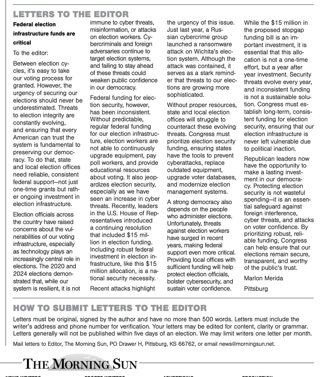 Marlon is right. Republican leaders have the opportunity to make a lasting investment in the security of our electoral system. <a href="/JerryMoran/">Senator Jerry Moran</a> <a href="/RogerMarshallMD/">Dr. Roger Marshall</a>