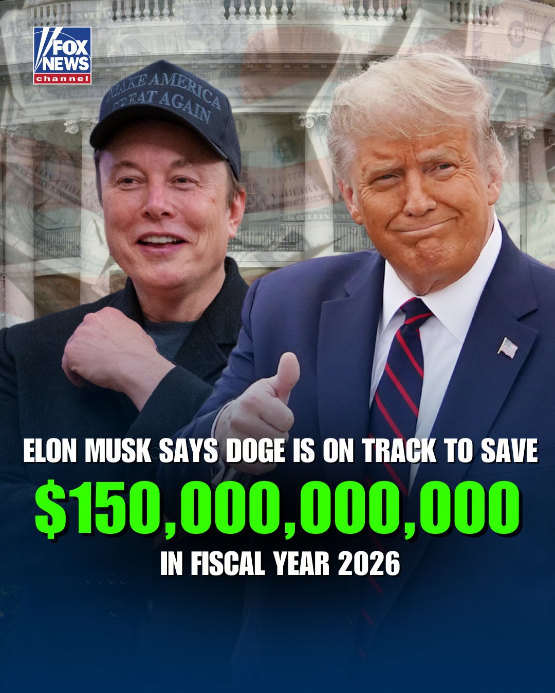 Fox News on X: ".@elonmusk says DOGE is set to save the U.S. government  more than $150 billion by cutting waste and fraud in fiscal 2026.  https://t.co/47Vr1MpVFF" / X