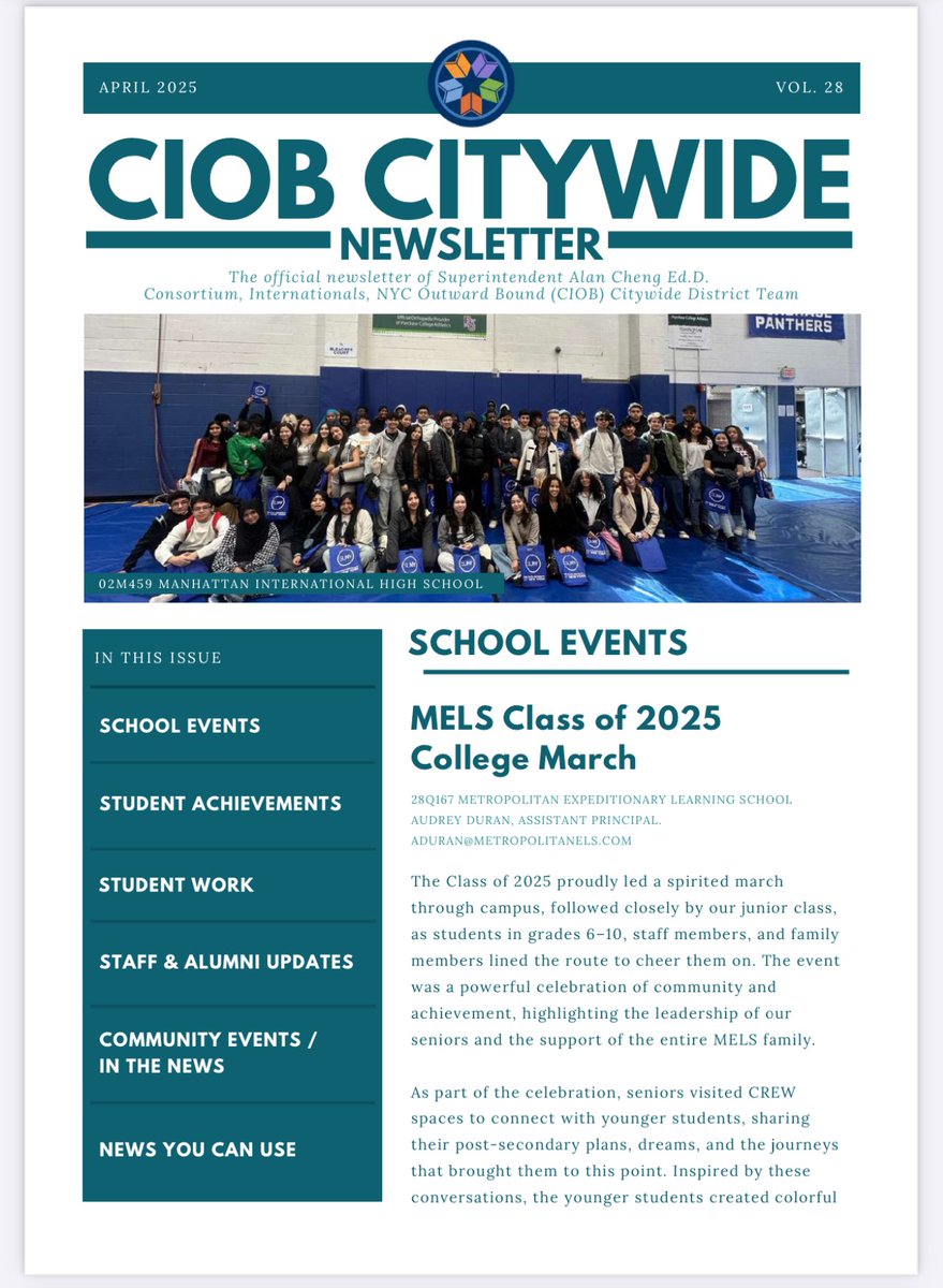 SuptCheng_CIOB's tweet image. The April District Newsletter is out now! Check out the latest stories, student highlights, and upcoming events from across our schools. Don’t miss what’s blooming this spring! Read it here: shorturl.at/wEanu
#DistrictNewsletter #NYCPS #SpringUpdates #StudentVoices