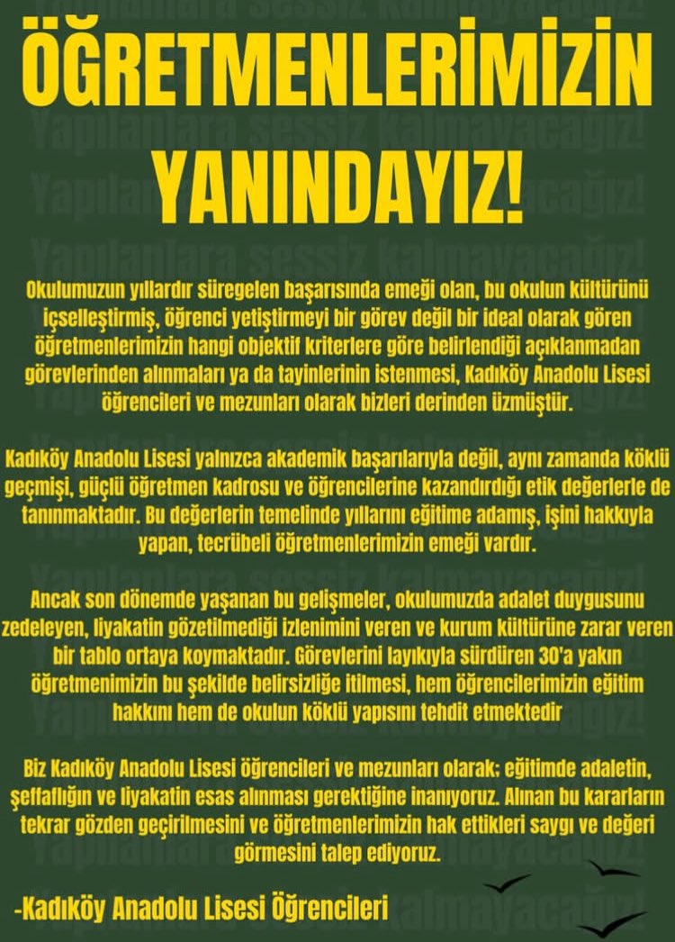 yasarustaemek1's tweet photo. 📣Farklı okullardan lise öğrencileri, açığa alınan öğretmenlerine destek olacaklarını bildiri yayınlayarak açıklıyor: 

#LisemeDokunma #ÖğretmenimeDokunma https://t.co/xOEhWE3QoF