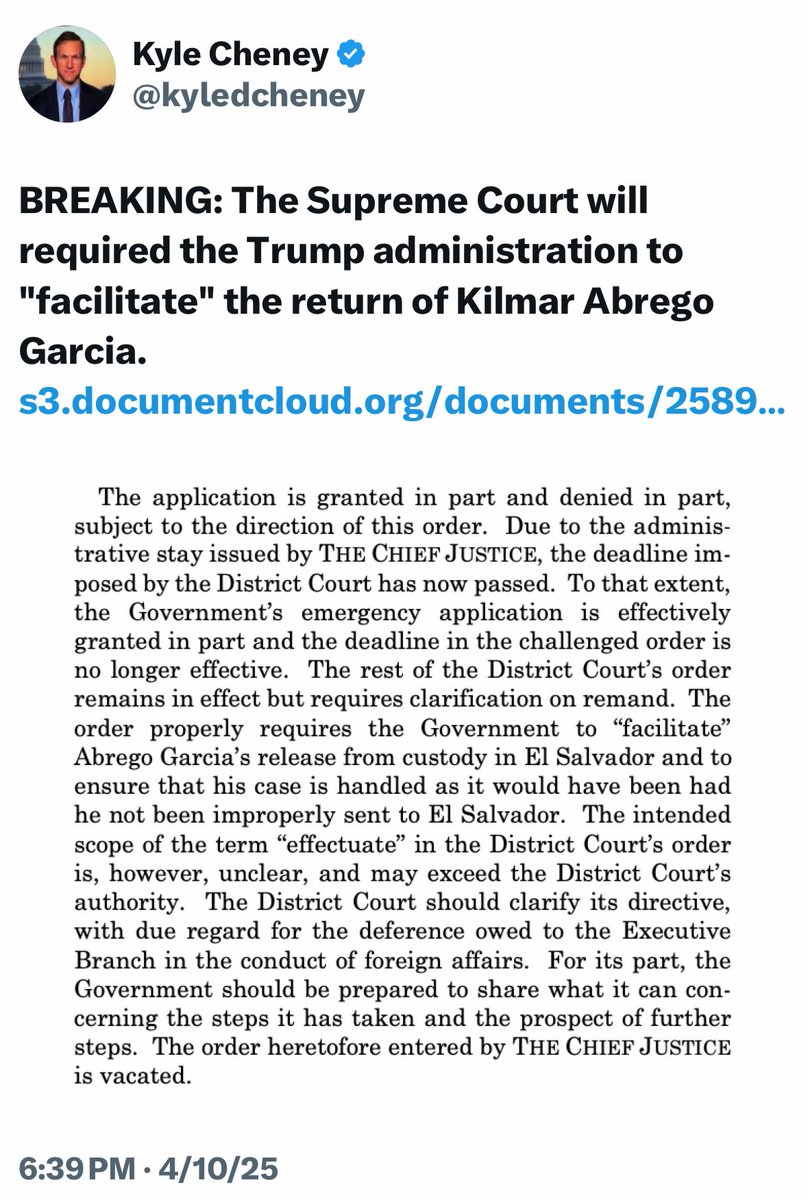 AmoneyResists's tweet photo. BREAKING: The Supreme Court will REQUIRE the Trump administration to FACILITATE THE RETURN of Kilmar Armando Garcia, the man with NO CRIMINAL HISTORY WHO THEY DISAPPEARED to the Counterterrorism Center in El Salvador.

You better *FUCKING* *PRAY* THAT he’s alive @realDonaldTrump https://t.co/TlMCCDFHsH