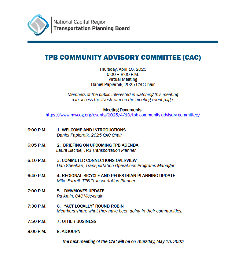 jeffparnes's tweet photo. I attended, as a Northern Virginian member, the April 2025 meeting of the Metropolitan Washington Council of Government @MWCOG Transportation Planning Board Community Advisory Committee #TPBCAC  Here's the meeting agenda: https://t.co/9DCoxrJtID https://t.co/xzsoAglL7A