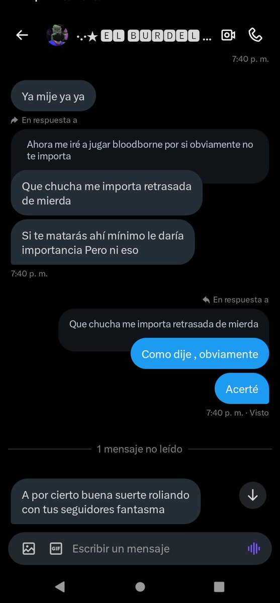 Solo es una publicación para exponer a una cuenta que solamente me negué su rol por qué la anterior vez me trató así igual y bueno para simplificar , es alguien que te insulta y te amenaza así que sinceramente...me gustaría verlo arder