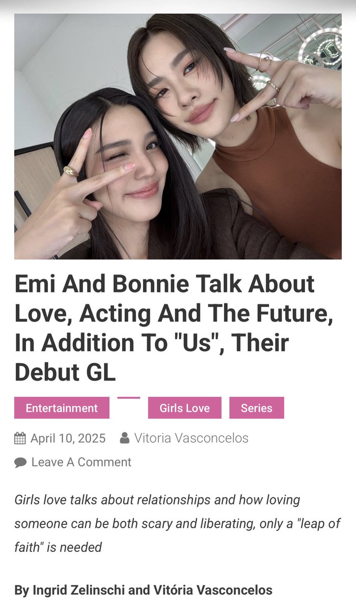 lurkyjae's tweet photo. Great interview with #EmiBonnie by lesbocine! I’ve compiled the provided eng trans and also autotrans the opening paragraphs in this thread, find the full article below ⬇️ 

🔗 https://t.co/MLy8dMZ1xh

#USTheSeries #เอมี่บอนนี่ #emiamily #beonnnie https://t.co/arFmpNUj3C