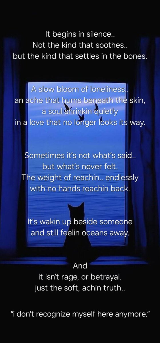 TomtomTheTabby's tweet photo. It wasn’t a scream or shatter..
just the quiet truth that i was
fadin in a place i stayed too long.

Not for lack of love..
but for the way love stopped reachin.
For how i shrank to fit the shape of

“okay..”

#WordsFromTheVoid
#WritingToFeel
#LeftUnread https://t.co/Jli767bz6N