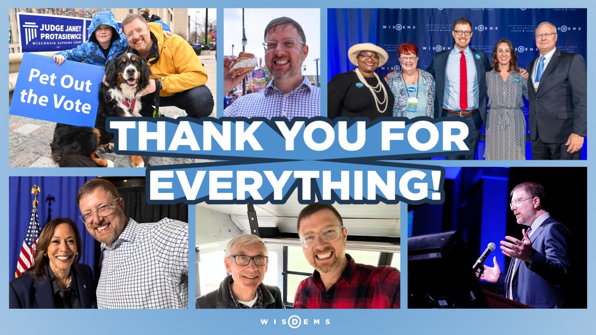 Today <a href="/benwikler/">Ben Wikler</a> announced that he will not seek another term as our WisDems Chair.

After six years of incredible leadership, hard-won victories, and tireless work fighting for Wisconsinites, we want to say thank you. Add your name to thank Chair Wikler: wisdems.org/thank-you-ben/…