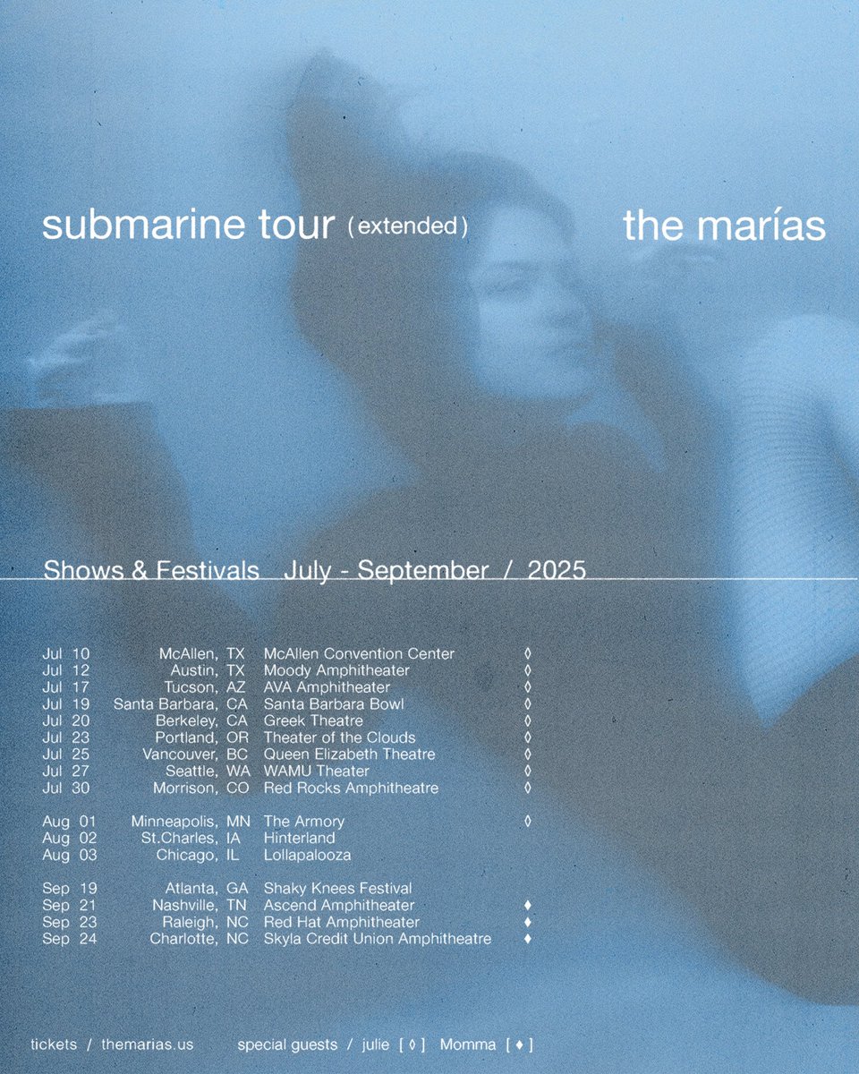 submarine tour (extended) pre-sale starts tuesday at 10am local! sign up for the pre-sale to get tickets first themarias.us/shows