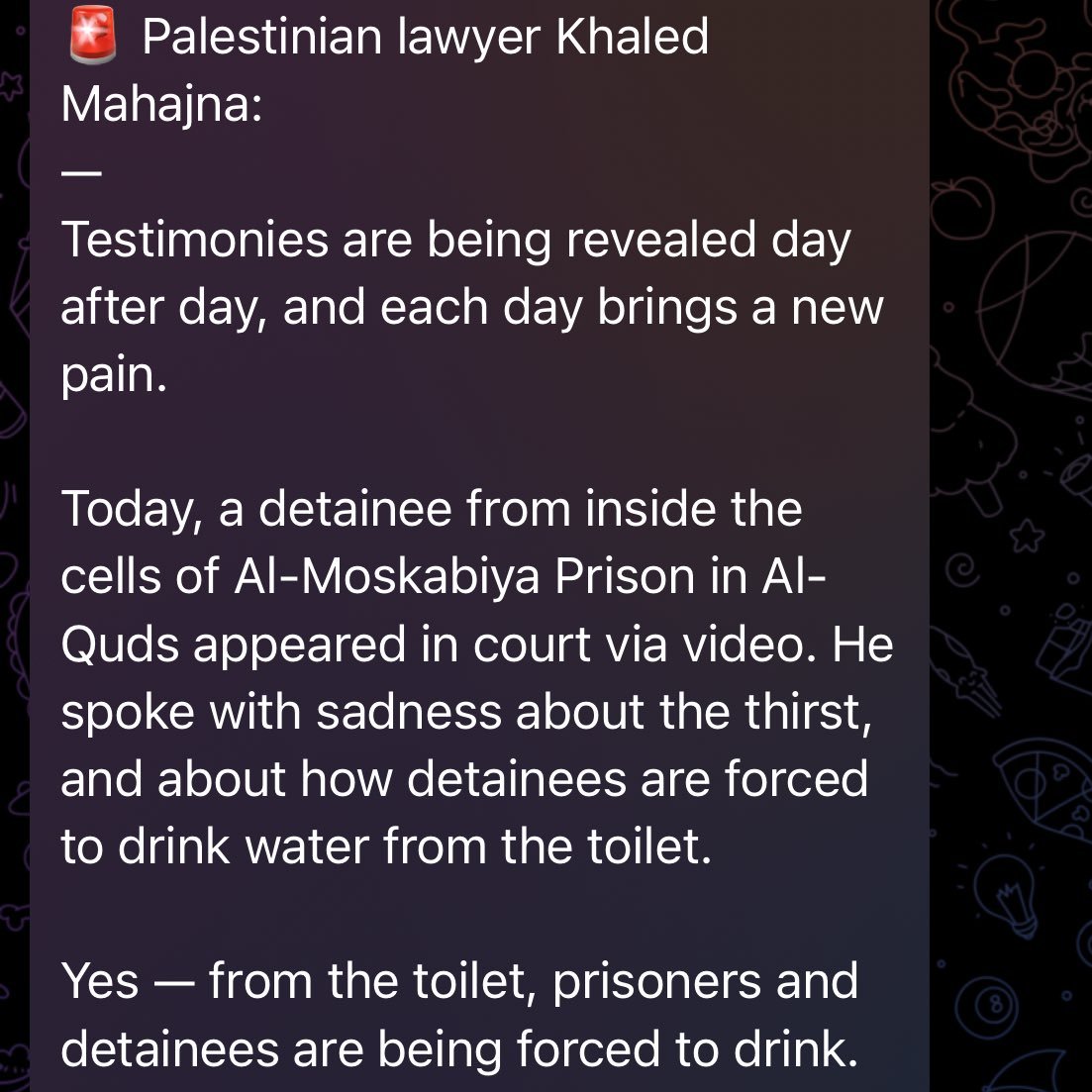 muhammadshehad2's tweet photo. Israel is forcing caged Palestinian hostages to perform sexual acts on each other; drink from toilets; bark like animals...

Israel is systematically r@ping Palestinian hostages

Not a word from all the fraud "feminists" who weaponized allegations of r@pe to justify genocide! https://t.co/oYNYkOIrZO