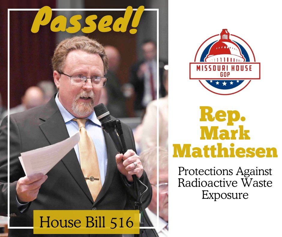 “For over a decade I have been working to stop the continued exposure to radioactive material that has infected many communities in my region.” -Rep. <a href="/MarkMattMO/">Mark Matthiesen</a>

Today, we passed Rep. Matthiesen’s HB 516, which supports radioactive waste exposure victims. #moleg