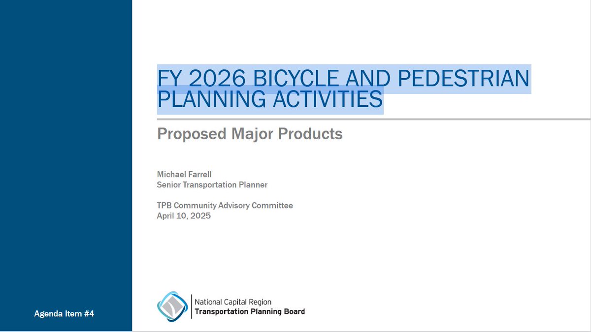 jeffparnes's tweet photo. At the April 2025 meeting of the @MWCOG #TPBCAC it was given an update on FY 2026 Bicycle and Pedestrian Planning Activities https://t.co/wMs1C1rlXh https://t.co/OubV1Yfq1z