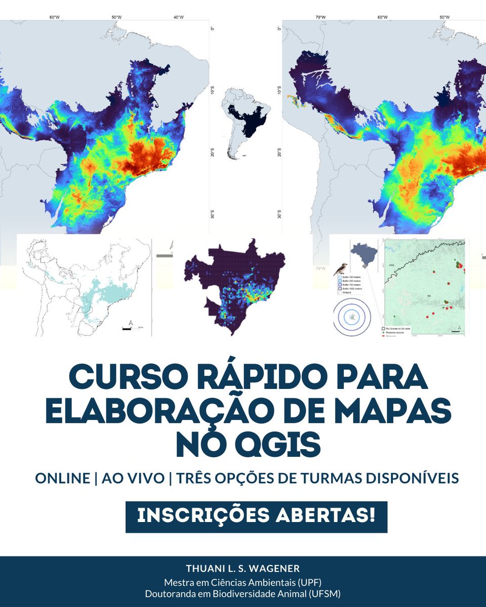 Primeira edição do "Curso rápido para elaboração de Mapas no QGIS".  Todas as informações no formulário abaixo. Te espero! Qualquer dúvida, estou à disposição por aqui ou pelo instagram <a href="/biol/">biol</a>.thuani. forms.gle/C5GHQXF37Ww3xN…