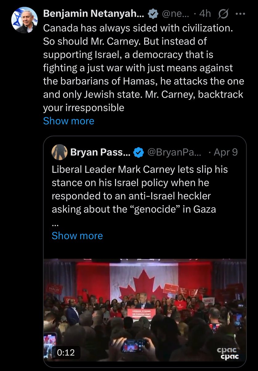 YourAnonCentral's tweet image. Israel is trying to interfere in the Canadian election, less than 48 hours after Trump met with Netanyahu. The Israelis are gunning for Carney and coercing the liberal party to pledge fealty. It’s time to stop appeasing war criminals. It’s the same act they hit the US Democratic