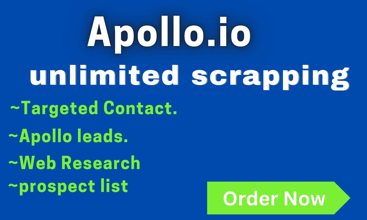 HutLead95617's tweet photo. Apollo service available✅

Unlimited Apollo Leads✅

#b2b
#B2CData #LeadGenerationBot #directphone #apollo.io #bulkdata https://t.co/ZikBgC3IIw