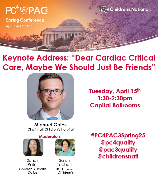 PC4 Pediatric Cardiac Critical Care Consortium (@pc4quality) on Twitter photo Join us for our special guest Dr. Michael Gaies from <a href="/CincyKidsHeart/">Cincinnati Children's Heart Institute</a> delivering the Keynote Address at our #PC4PAC3Spring25 meeting in DC next week!
<a href="/pac3quality/">PAC3quality</a>
<a href="/ChildrensNatl/">Children's National Hospital 🏥</a>
#PedsICU #PedsCICU #PedsCards #CHD <a href="/MGaies/">Michael Gaies</a> Join us for our special guest Dr. Michael Gaies from <a href="/CincyKidsHeart/">Cincinnati Children's Heart Institute</a> delivering the Keynote Address at our #PC4PAC3Spring25 meeting in DC next week!
<a href="/pac3quality/">PAC3quality</a>
<a href="/ChildrensNatl/">Children's National Hospital 🏥</a>
#PedsICU #PedsCICU #PedsCards #CHD <a href="/MGaies/">Michael Gaies</a>