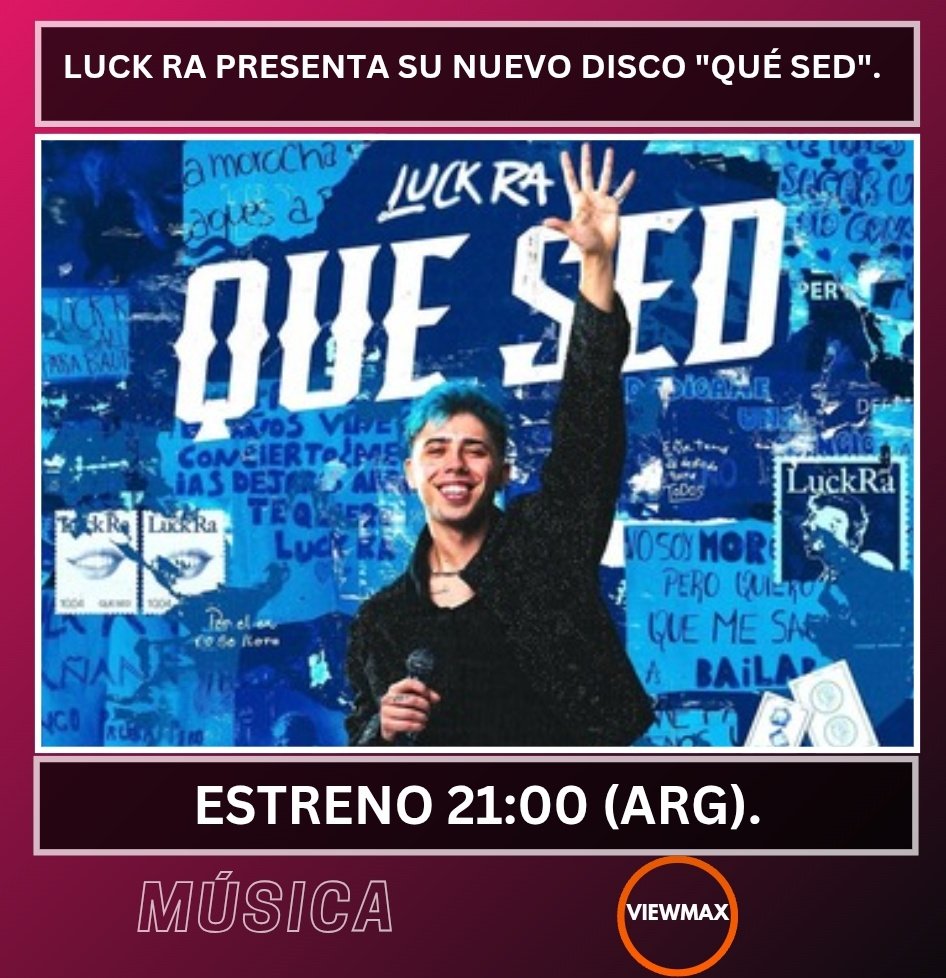 viewmaxar's tweet photo. #LuckRa presenta su nuevo disco #QueSed.

El cantante lanza hoy en todas las plataformas sus nuevos temas, disponibles desde las 21hs (Arg.)🇦🇷.

Ahora, la previa con show en vivo. Transmisión de #FMLuzu por #LuzuTV 📻. https://t.co/Mnv5jRTucD