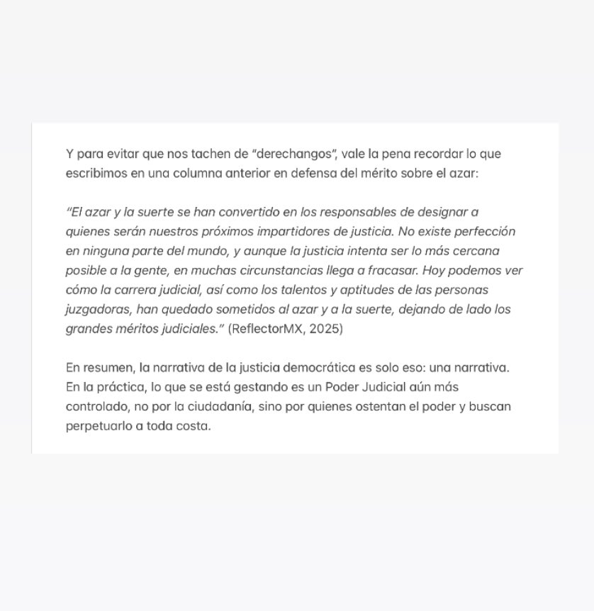 ReflectorMX2025's tweet photo. Columna a la opinión pública #poderjudicial #elecciones #casualidades #injusticia https://t.co/Omi5q3WghP
