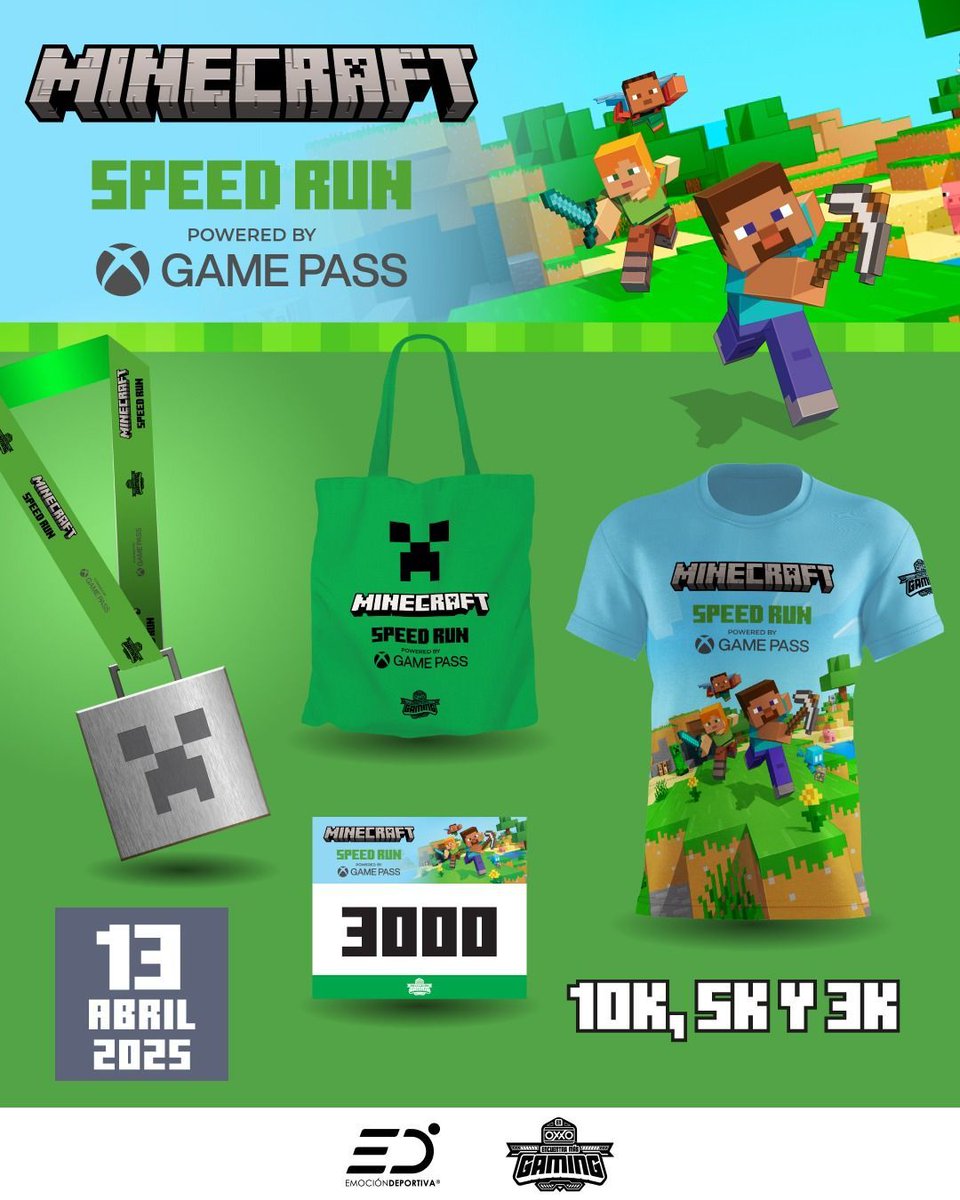 emocionD's tweet image. Como verdadero aventurero del universo Minecraft, este será el kit exclusivo que recibirán los valientes de la Minecraft Run. ¡No dejes que ningún Enderman se te adelante! Nos vemos este sábado en la entrega de kits. 🏃‍♂️💨

⛏ Craftea tu camino a la victoria

#MinecraftRun